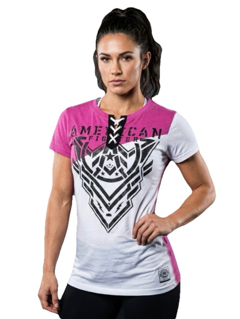 American Fighter Aredales Panel Tie Up Tee Womens Pink & White Size Large